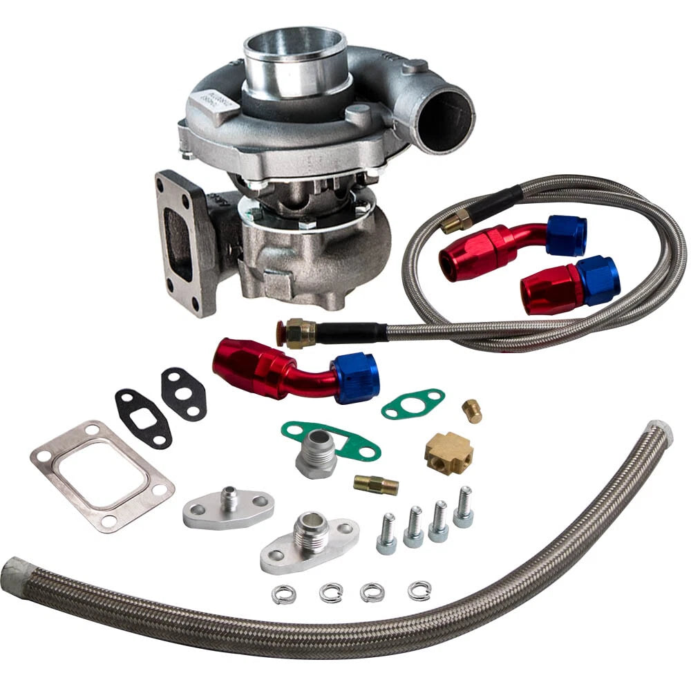 T04e T3/T4 Turbocharger + Oil Feed & Drain Line Kit for 400+hp (Universal)
