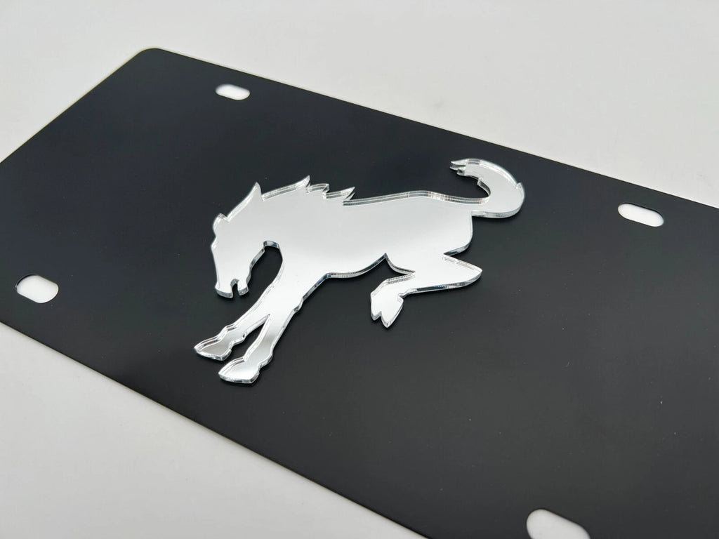 License Plate Frame Premium Black Metal for Ford Bronco Mirror Logo (2021–2024)