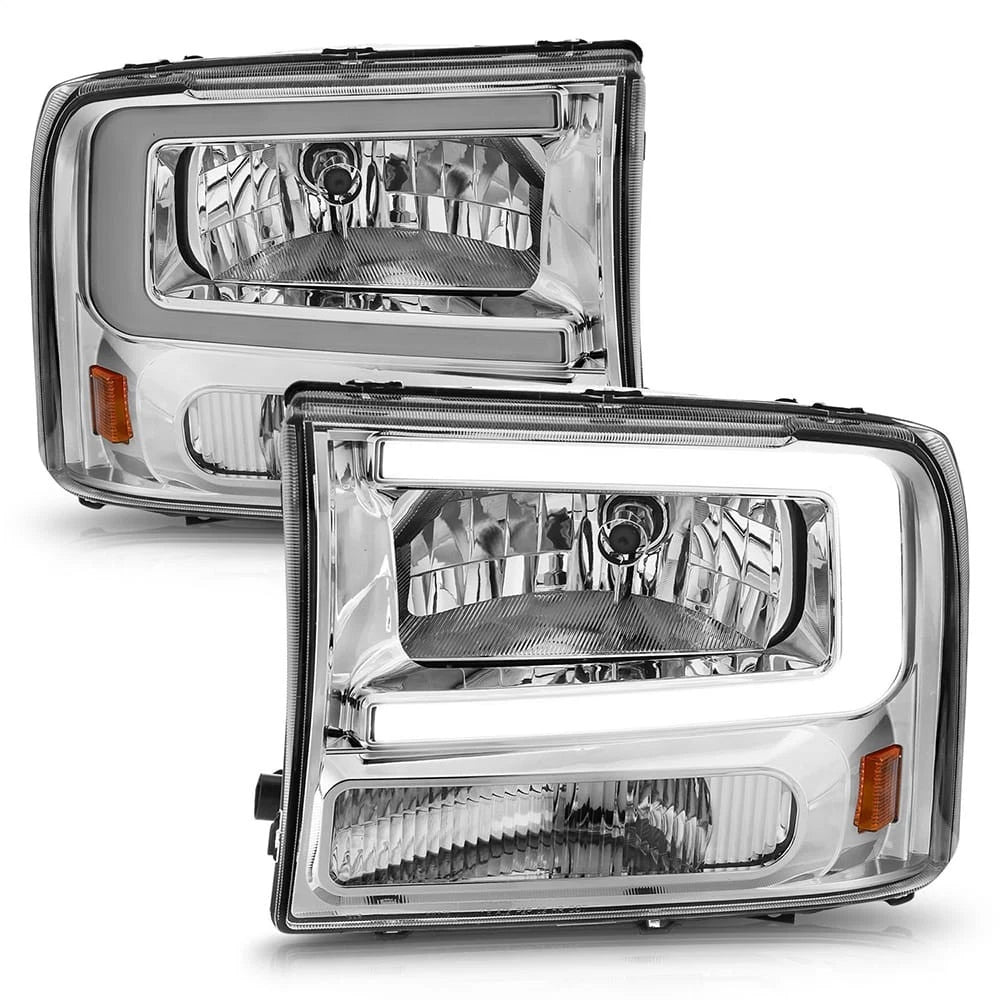 Headlight Set with Light Bar for Chrome Clear Lens Ford F-250 (1999–2004)