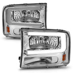 Headlight Set with Light Bar for Chrome Clear Lens Ford F-250 (1999–2004)