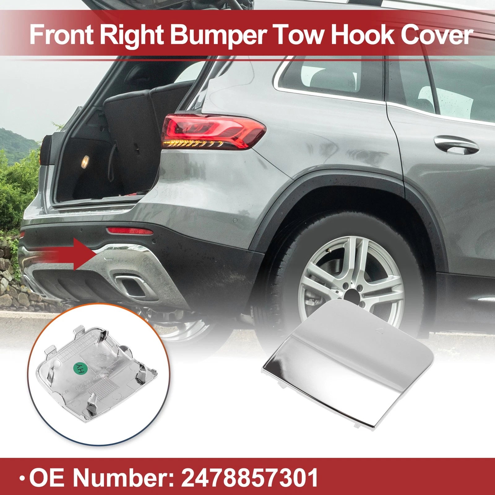 Tow Hook Cover Cap for Mercedes-Benz GLB250 (2019–2023) No. 2478857301 Silver