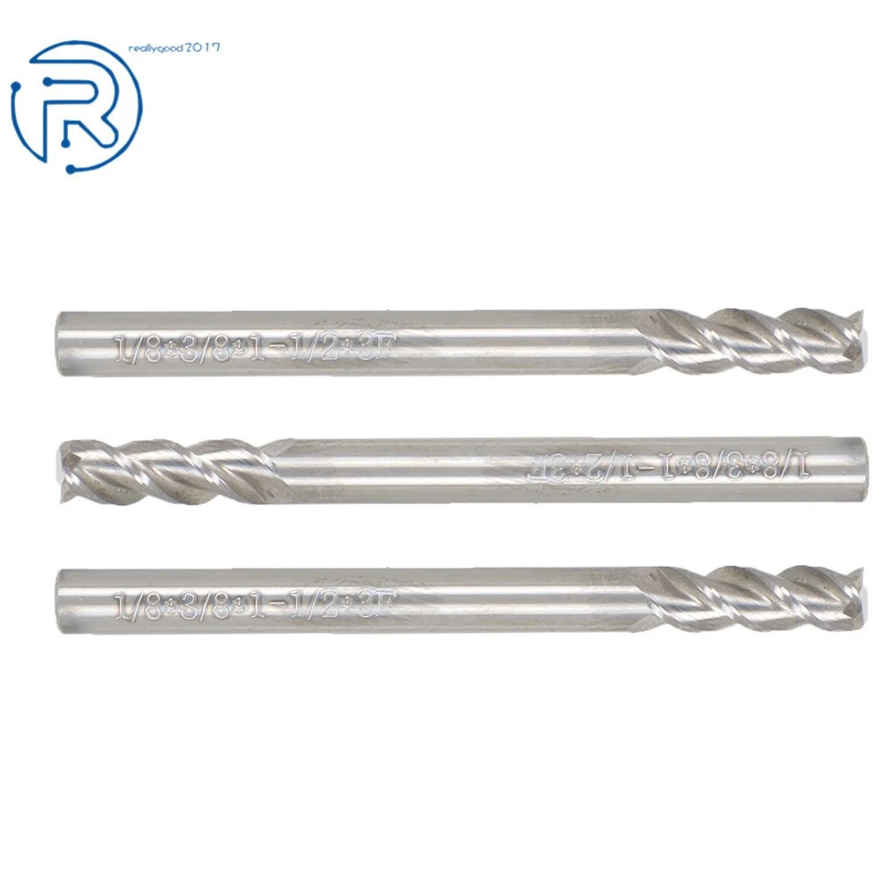 Set of 3 Carbide End Mills for Various Applications (1/8" Flute, 3/8" LOC)