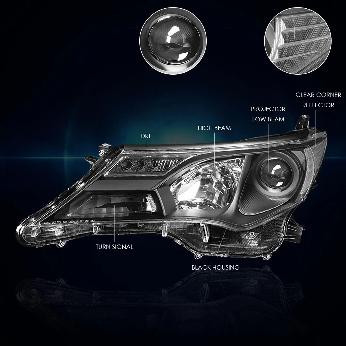 Projector Headlight for Toyota RAV4 (2013–2015) OE Replacement Black Housing