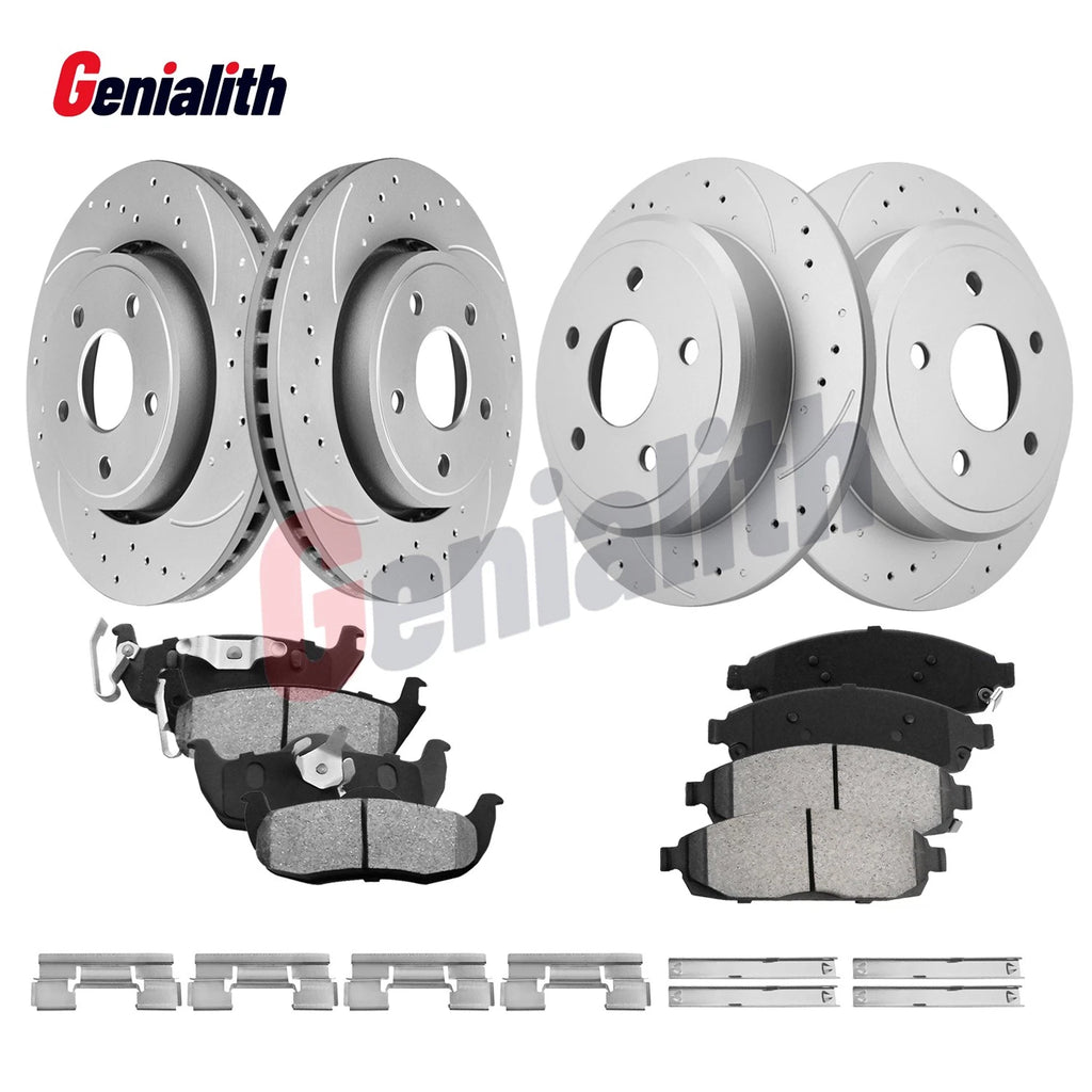 Front and Rear Drilled Rotors Brake Pads for Jeep Liberty Dodge Nitro (2008–2012)