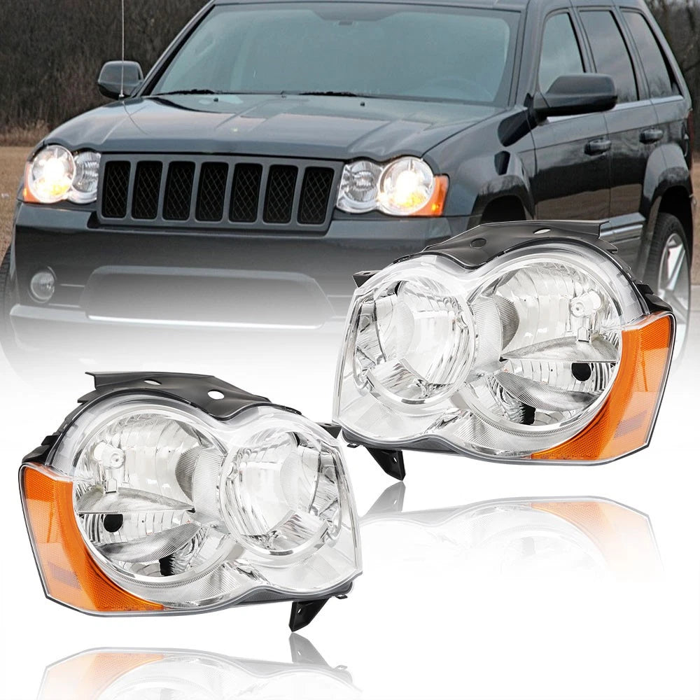 Set of 2 Chrome Headlights for Jeep Grand Cherokee (2008-2010)