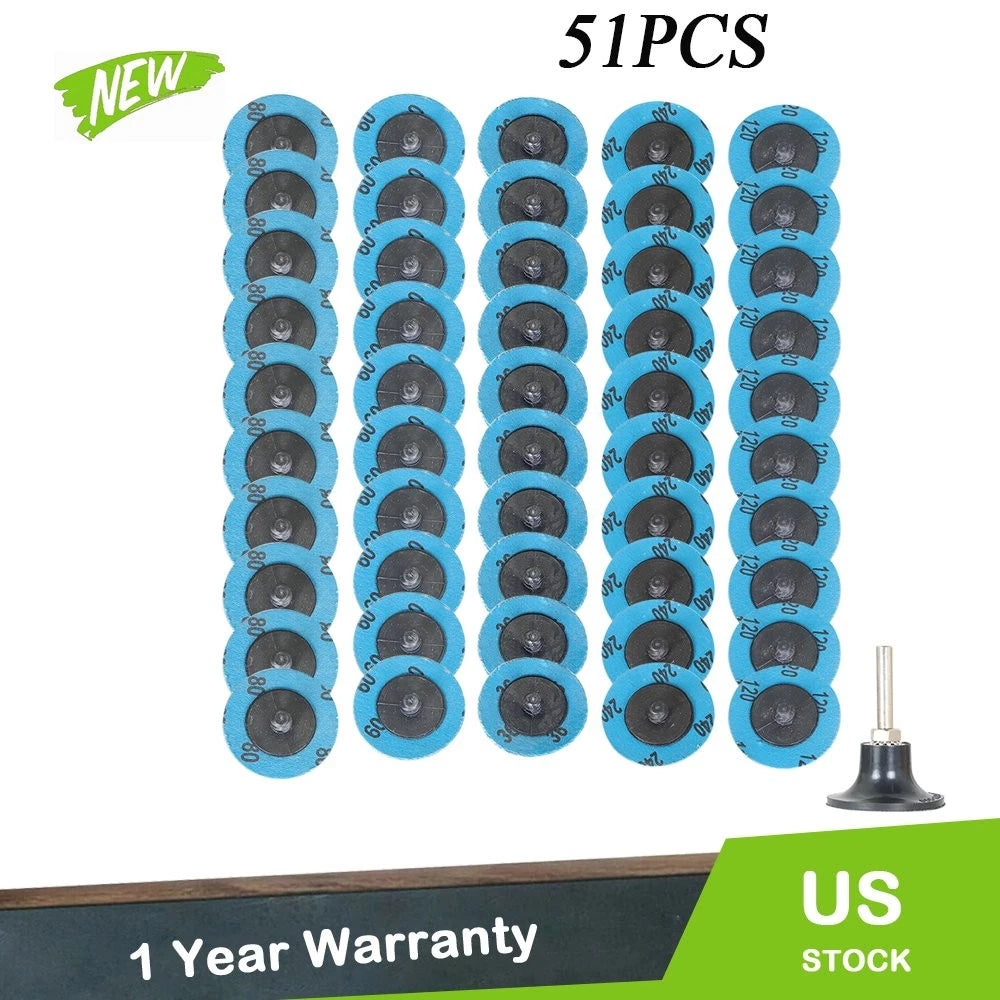 51Pcs 2" Quick Change Sanding Discs Set (36, 60, 80, 120, 240 Grit)