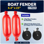 2-Pack Twin Eye Ribbed Boat Fenders 6.5 x 23-Inch, Red