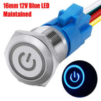 12V LED Push Button Power Switch with Wire Harness for Universal Use (16mm)