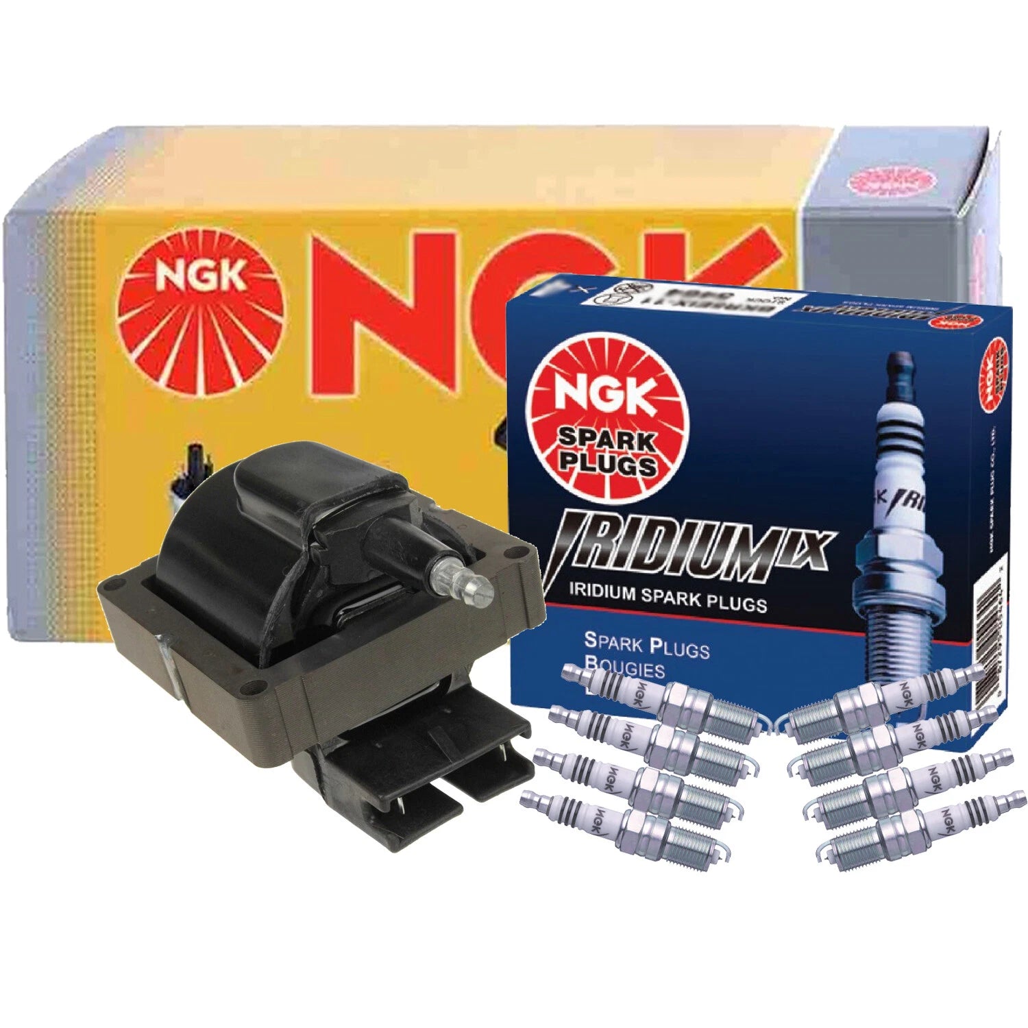 NGK HEI Ignition Coil & 8 Iridium IX Spark Plugs for Ford F-150