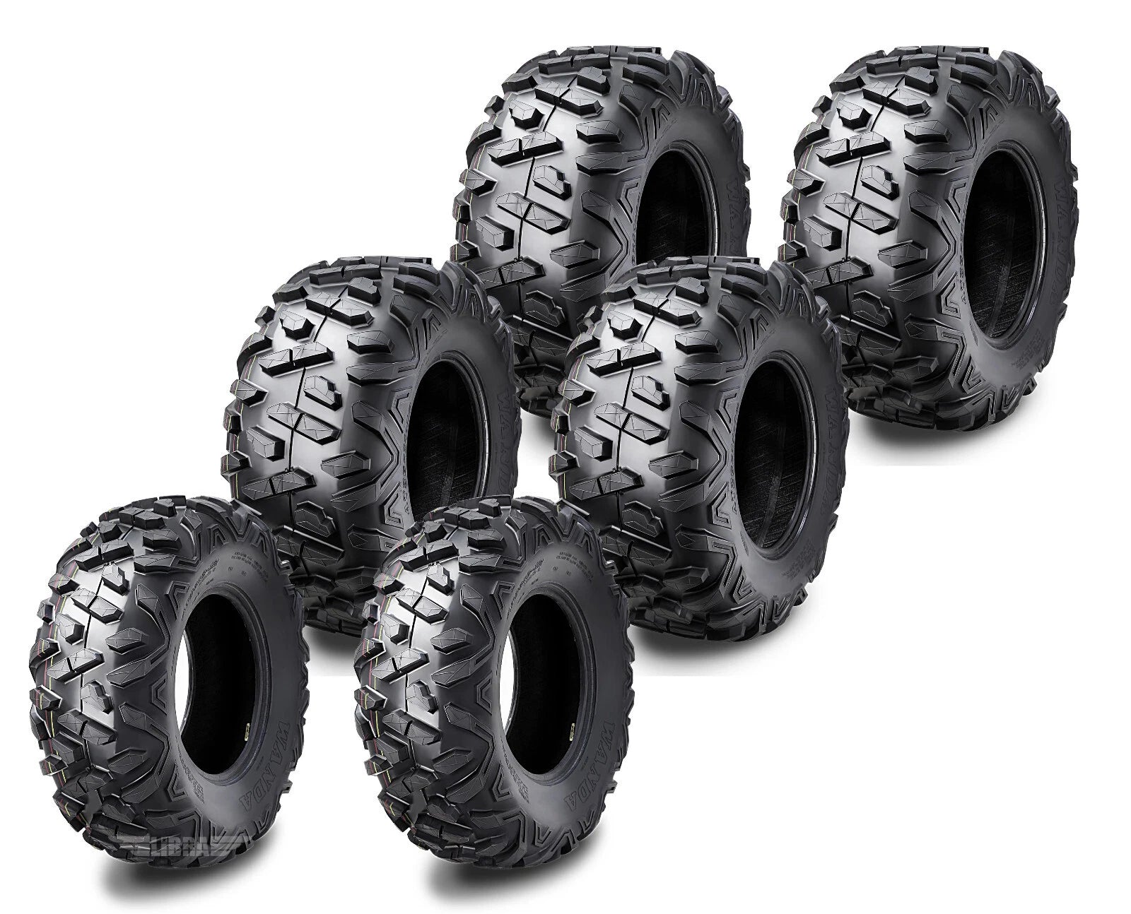 Set of 6 WANDA ATV Tires 25x10-12 & 25x11-10 for Polaris 500 Ranger 6x6 (1999–2000)