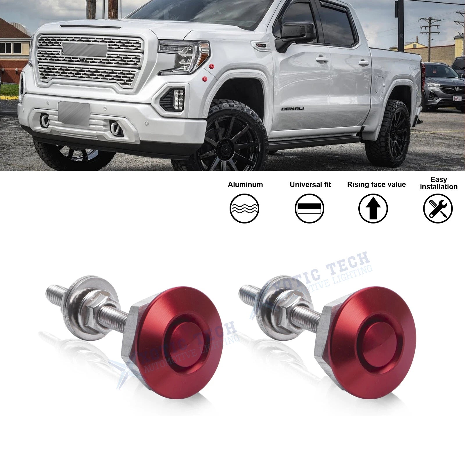 Red Hood Latch Push Button Quick Release Fasteners for GMC (2001–2021)