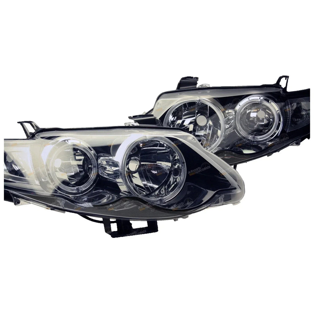 LH+RH Black Angel-Eyes HeadLight for Ford FG Falcon XR6 XR8
