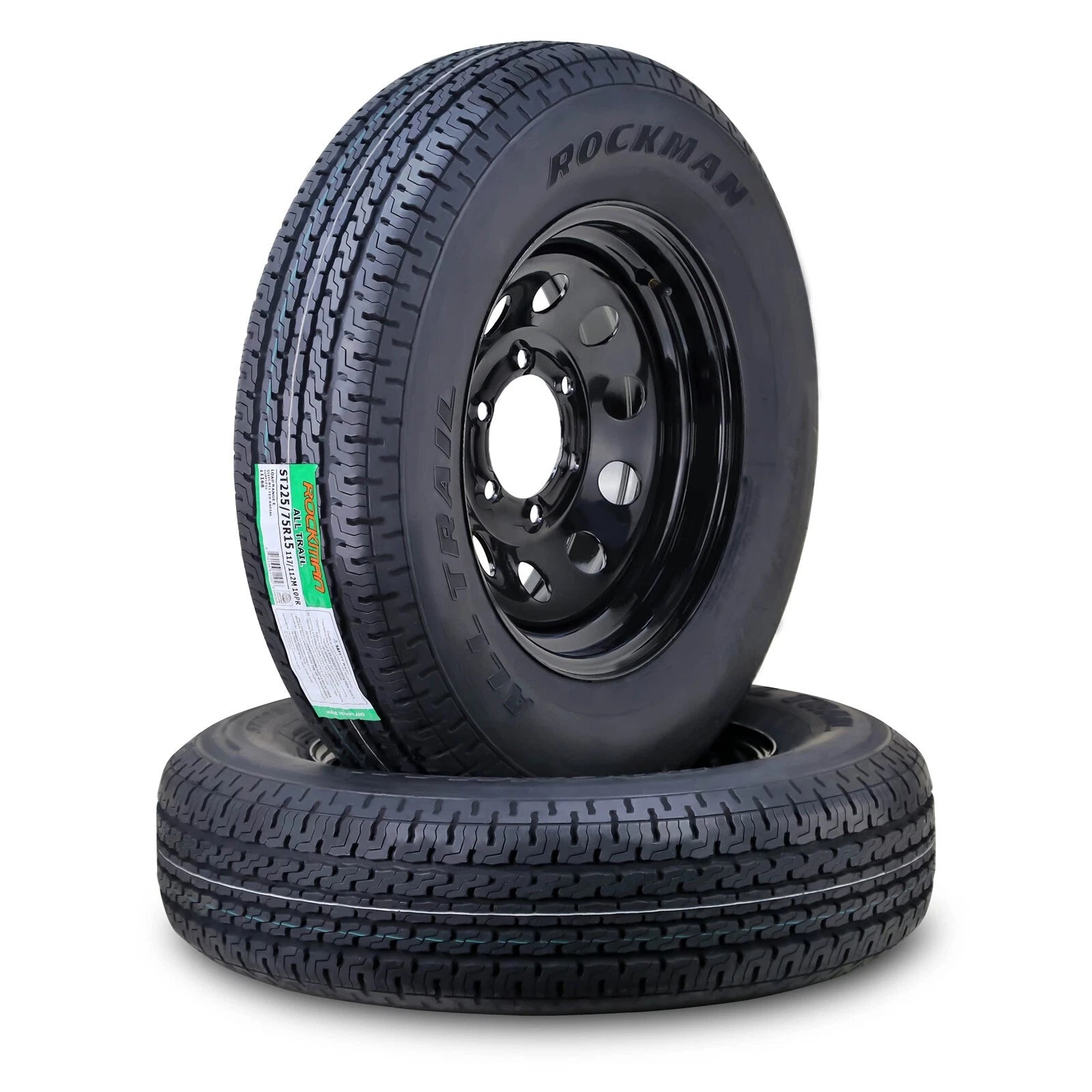 2X ST225/75R15 10-Ply Trailer Tires for Rockman (6 Lug on 5.5")