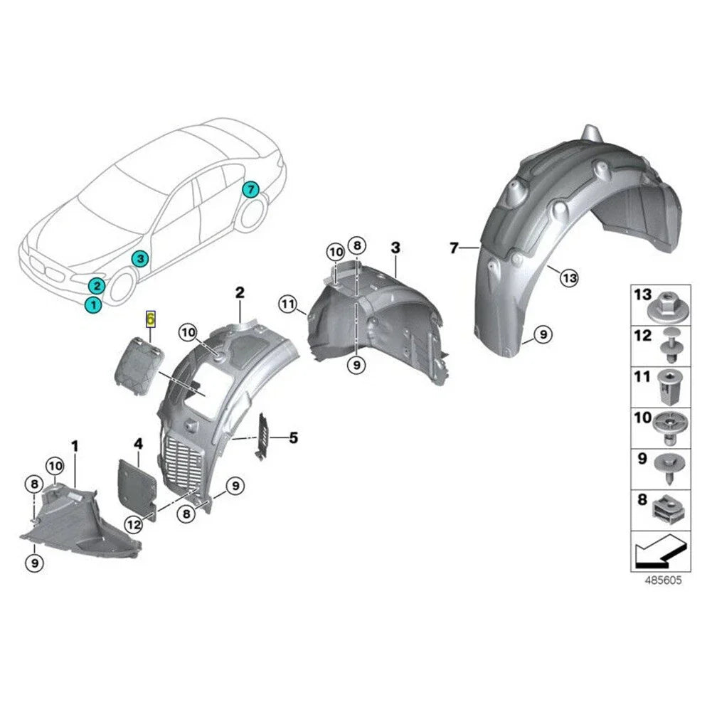 Wheel Mudguards Position Bulb Covers for BMW 5���8 Series
