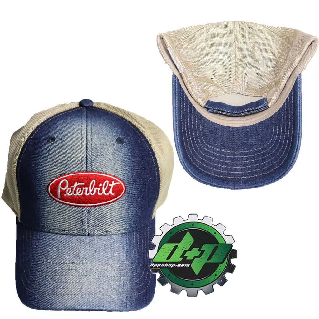 Peterbilt Hat Denim Tan Mesh Back Cap PB Logo
