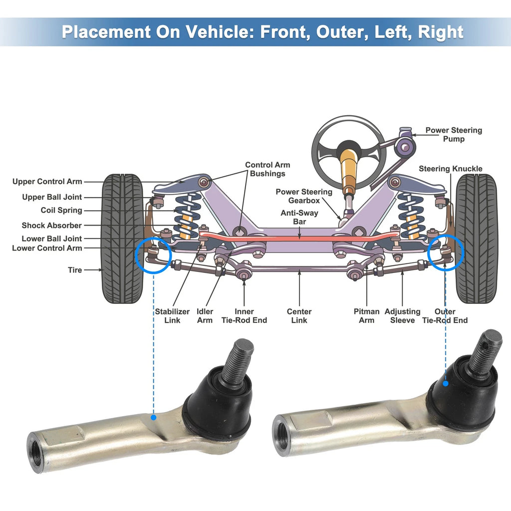 2X Front Outer Tie Rod End Links for Honda CR-V (2007–2011) No. 53540SWAA01
