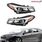 Set of 2 Halogen Headlights for Kia Forte Forte5 (2017–2018) Black