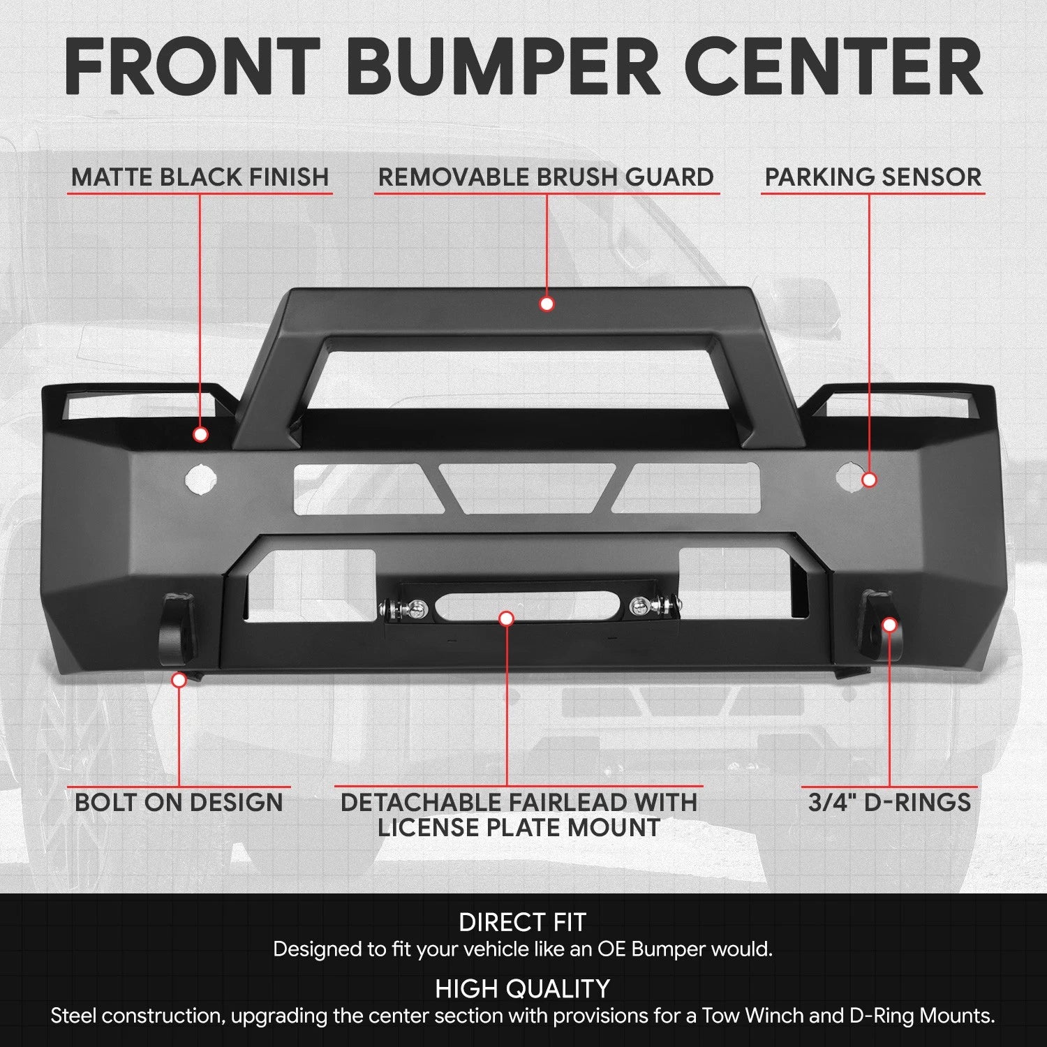 Steel Front Bumper for Toyota Tundra (2022–2024) Matte Black Factory Style