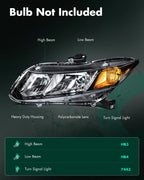 2X Headlight Assembly for Honda Civic (2012–2015) - Black