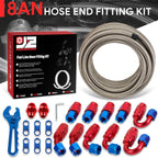 J2 8AN Stainless Steel Braided Fuel Line Tube Oil Hose Kit 25FT