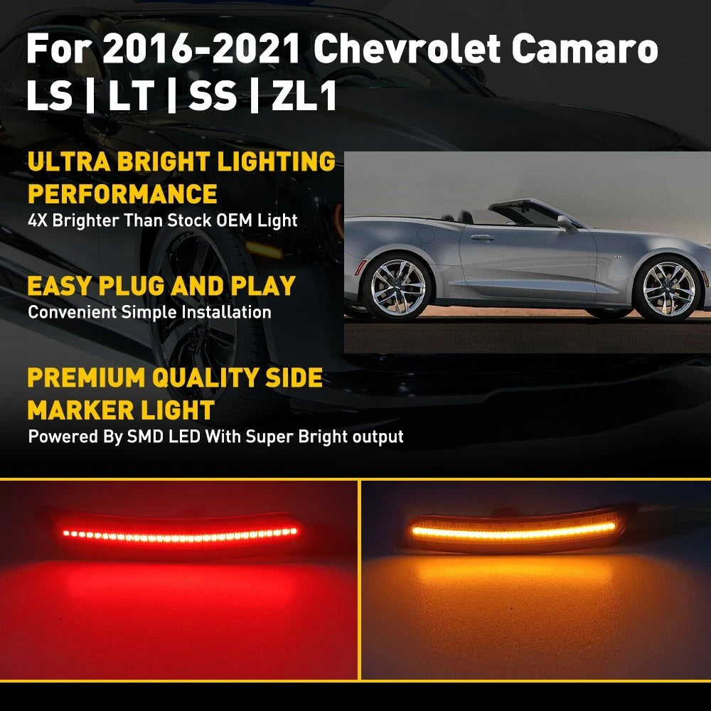 Set of 2 LED Bumper Side Marker Lights for Chevy Camaro (2016–2021)