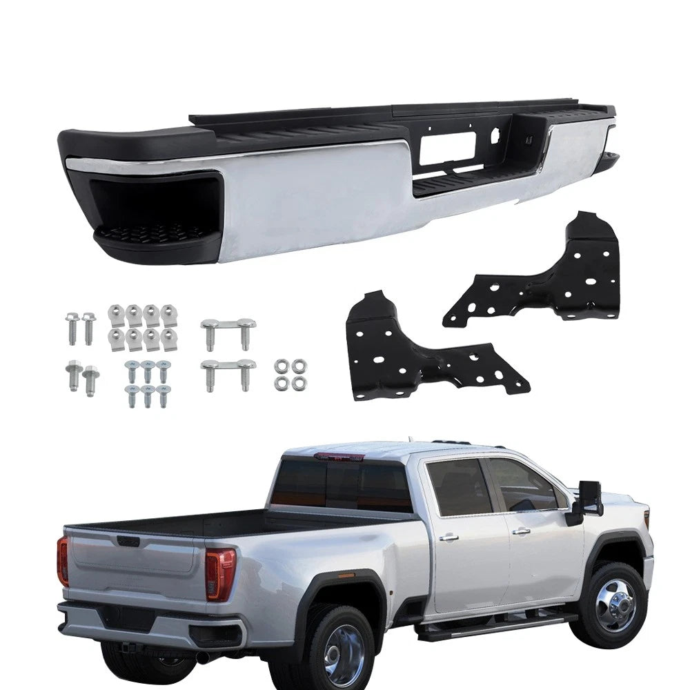 Chrome Steel Rear Bumper Assembly for Silverado Sierra 2500 3500 (2015-2019)