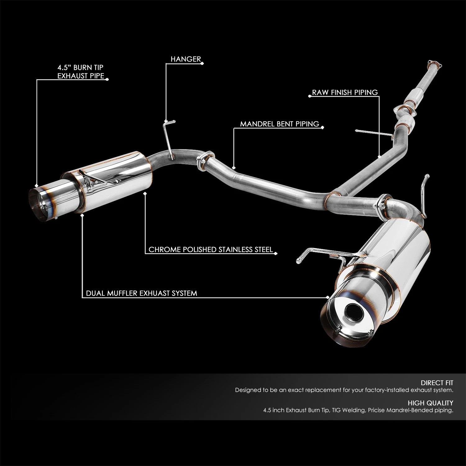 Dual Burnt Tip Stainless Steel Catback Exhaust for Honda Accord V6 (1998–2002)