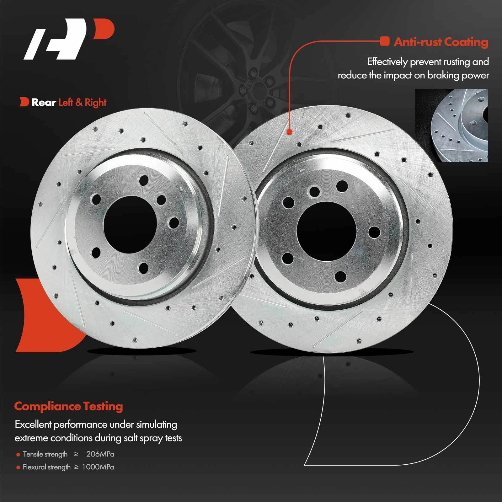 2x Rear Drilled Brake Rotors for BMW E46 330Ci, 330i, 330xi (2001–2006)