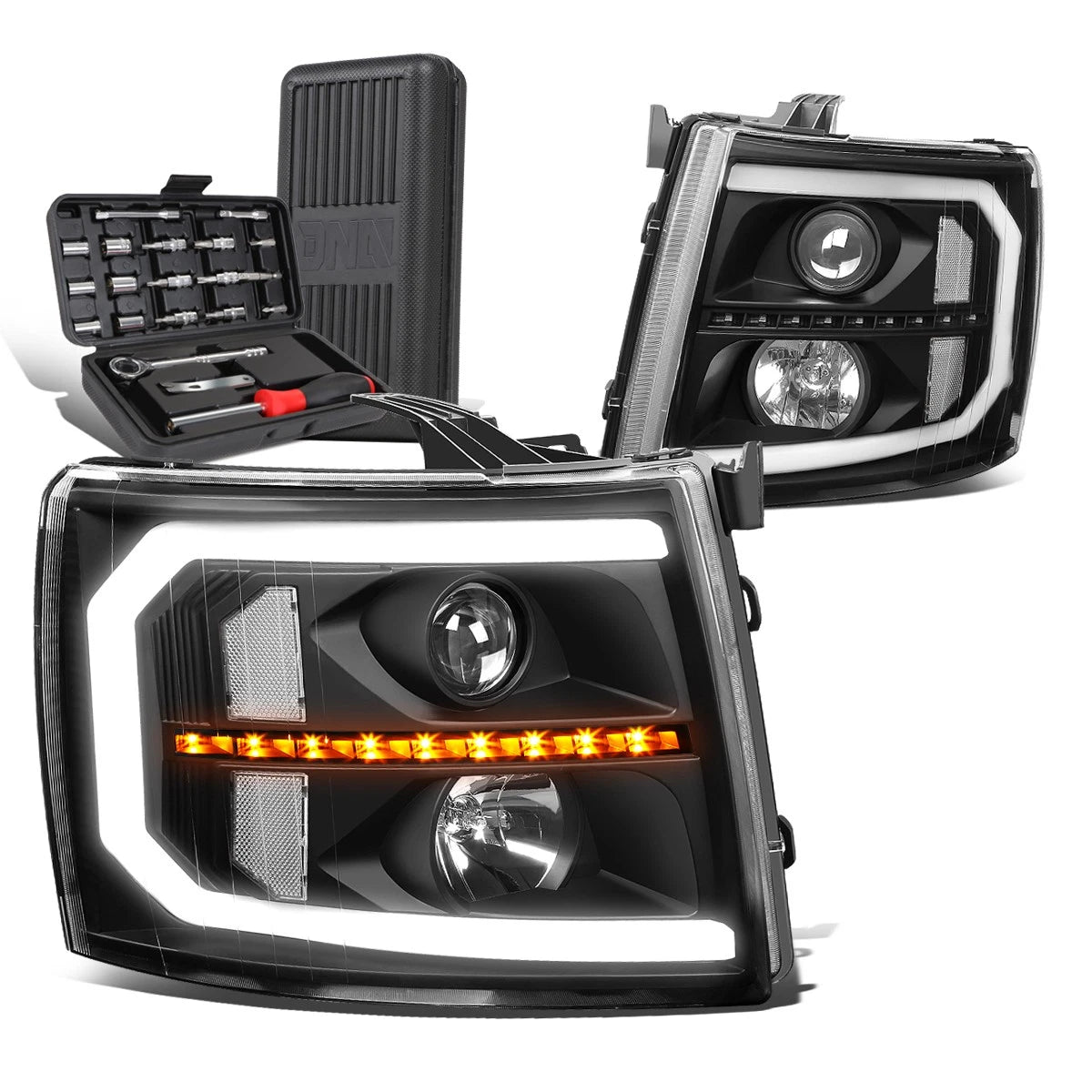 LED DRL Bar Sequential Projector Headlights for Silverado (2007–2014)
