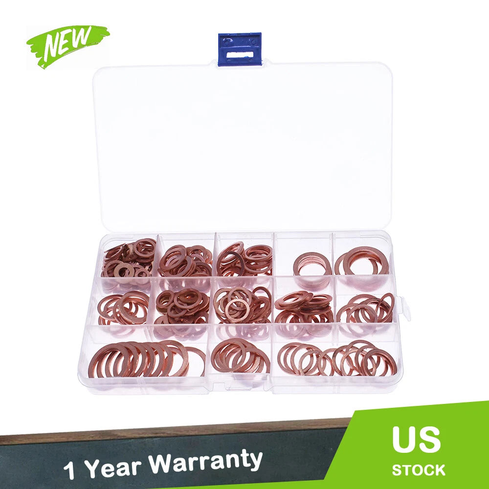 280Pcs Assorted Solid Copper Crush Washers Seal Flat Ring Kit