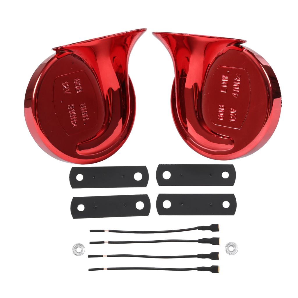 Pair Red Waterproof Car Horns for Universal Fit (12V)