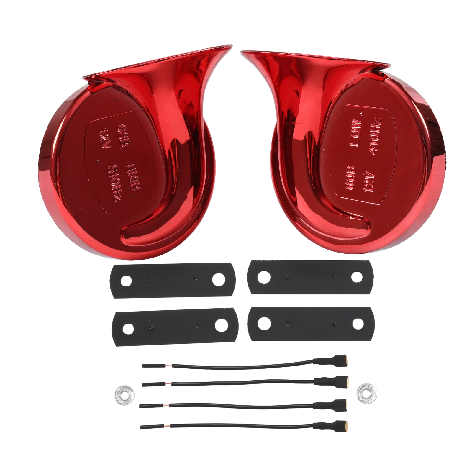 Pair Red Waterproof Car Horns for Universal Fit (12V)