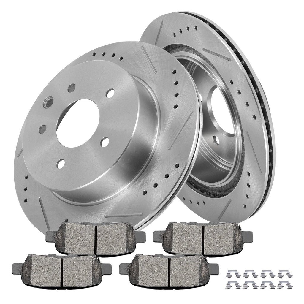 Rear Brake Drilled & Slotted Rotors & Ceramic Pads for Infiniti G35 (2003–2004)