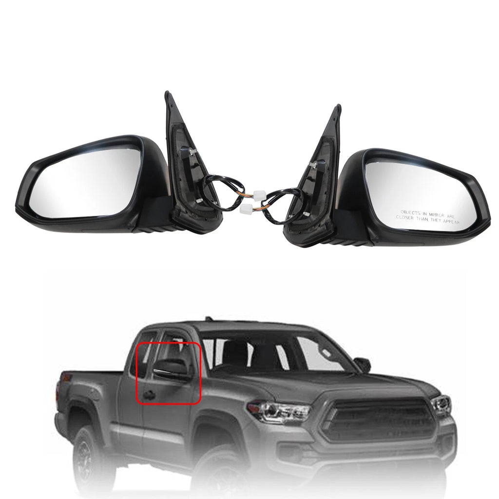 LH & RH Black Powered Heated Mirror with Signal Light for Toyota Tacoma (2016–2021)