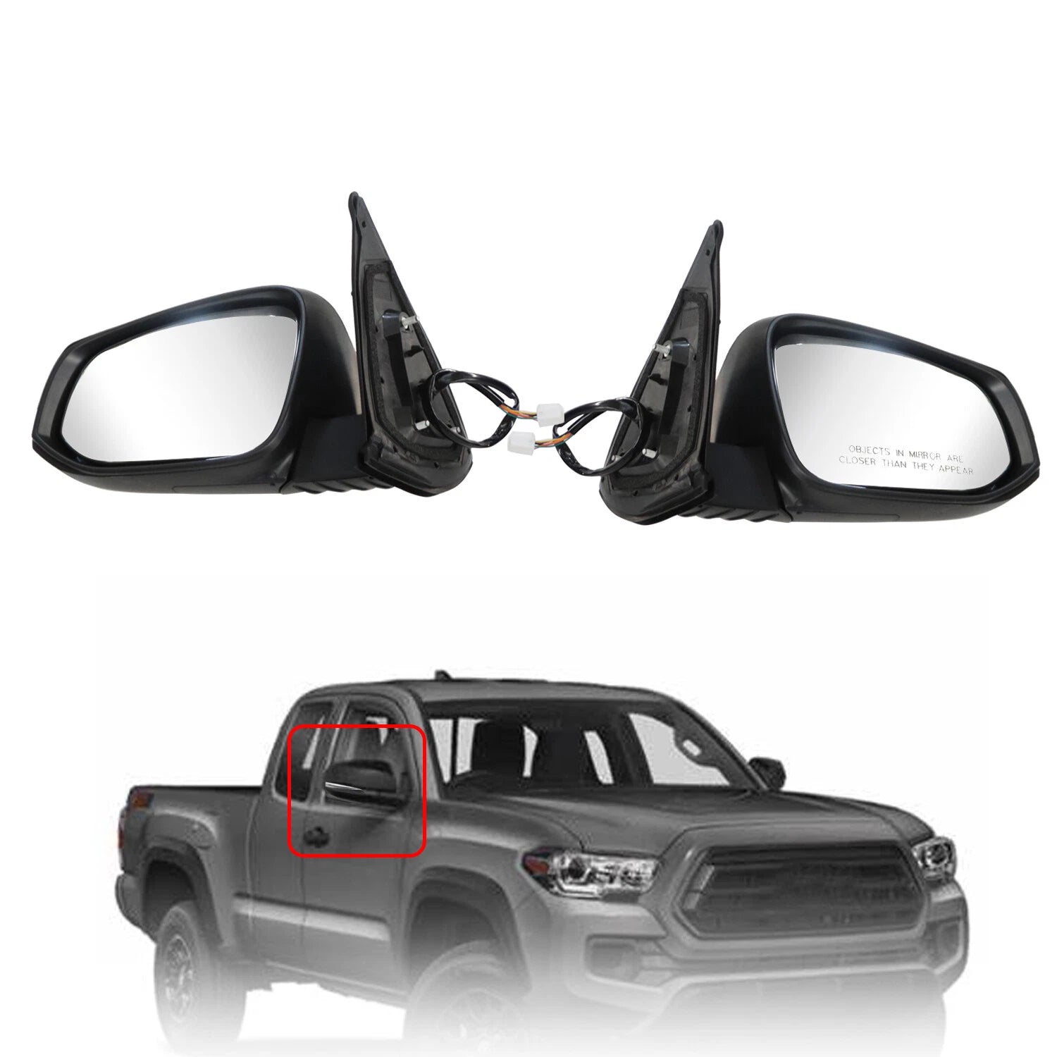 LH & RH Black Powered Heated Mirror with Signal Light for Toyota Tacoma (2016–2021)