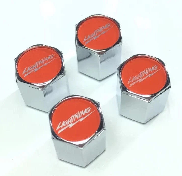 (4) Tire Valve Stem Caps for Ford Lightning F-150 (Red Chrome) (2009–2014)