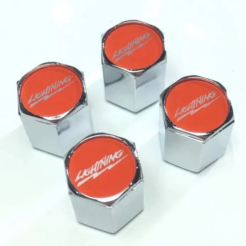 (4) Tire Valve Stem Caps for Ford Lightning F-150 (Red Chrome) (2009–2014)