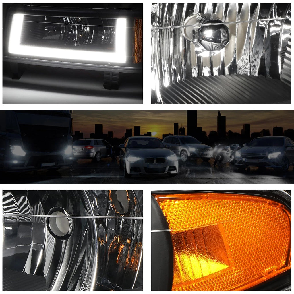 LED DRL Bumper Headlight for Chevy Colorado (2004–2012) Black Housing Amber Side