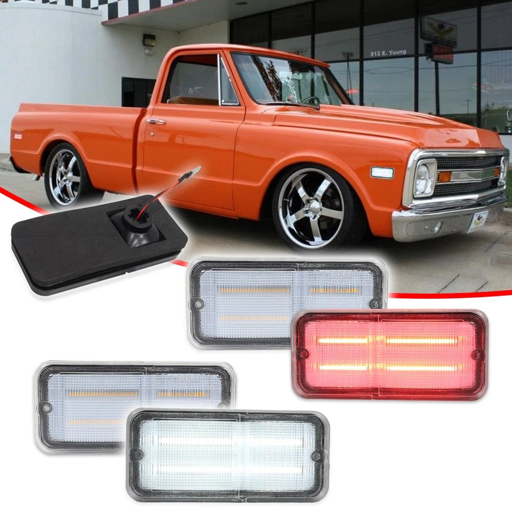 Front White & Rear Red LED Side Marker Lights for Chevy GMC C/K Trucks (1968–1972)