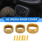 3X AC Media Tune Switch Knob Cover Ring for Dodge Challenger (2015–2019) Gold Tone
