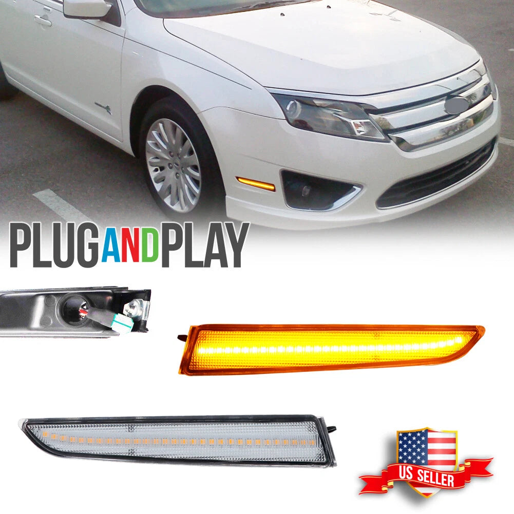 Clear Amber LED Front Bumper Side Marker Signal Lights for Ford Fusion (2010–2012)