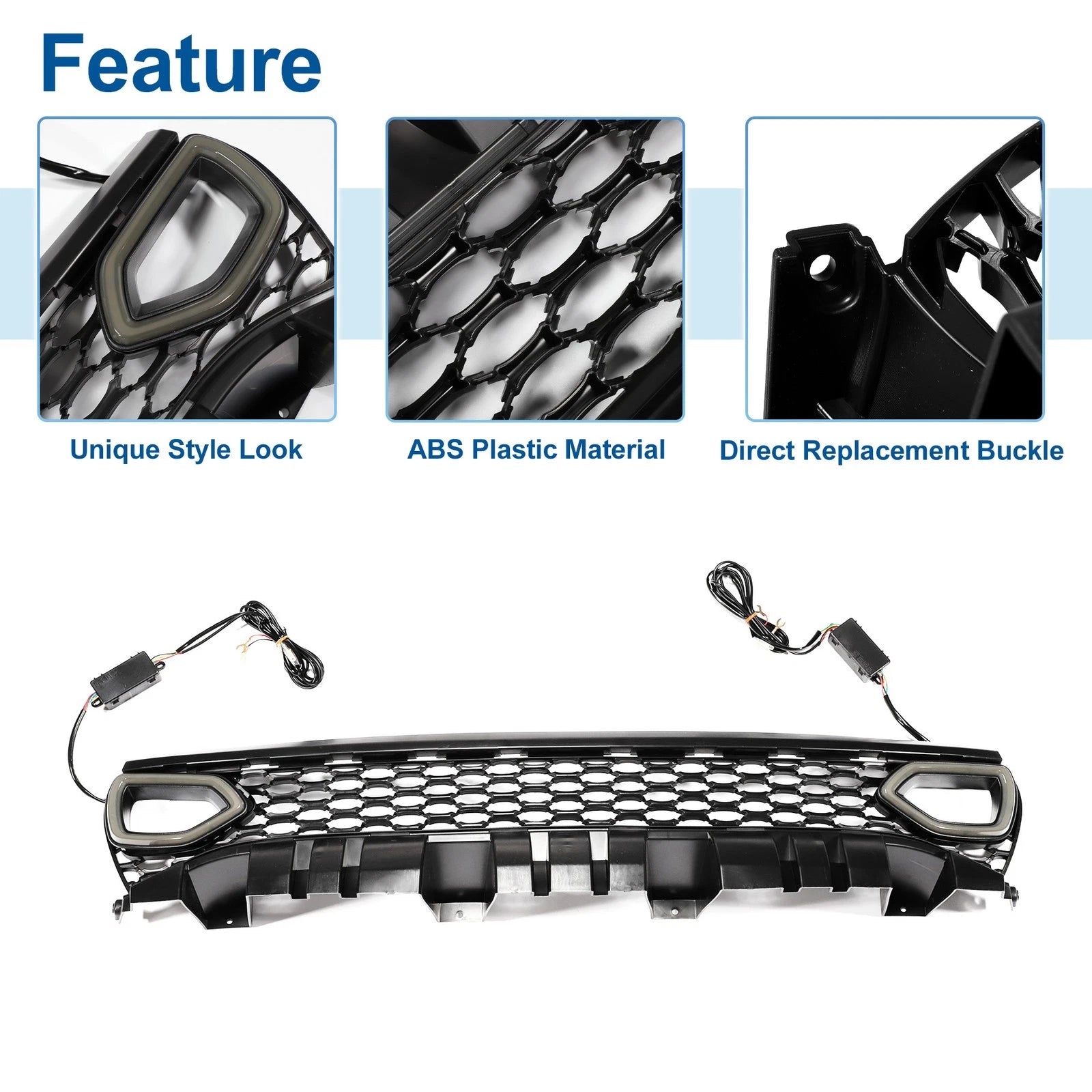 Front Upper Hood Bumper Grille for Dodge Charger (2015–2023) Plastic Black