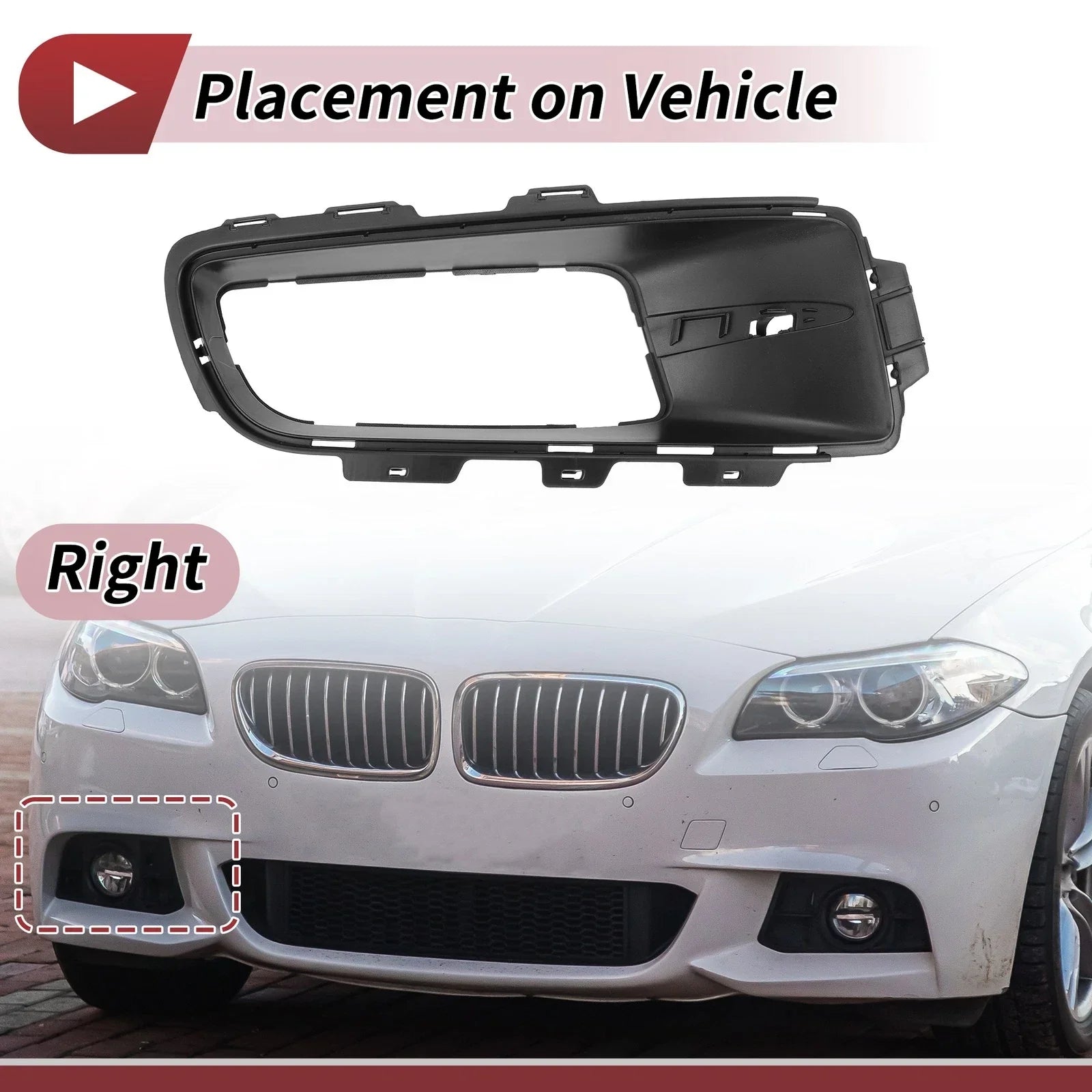 1 Pc Fog Light Grill Front Right for BMW X5 (2007 - 2010) Black