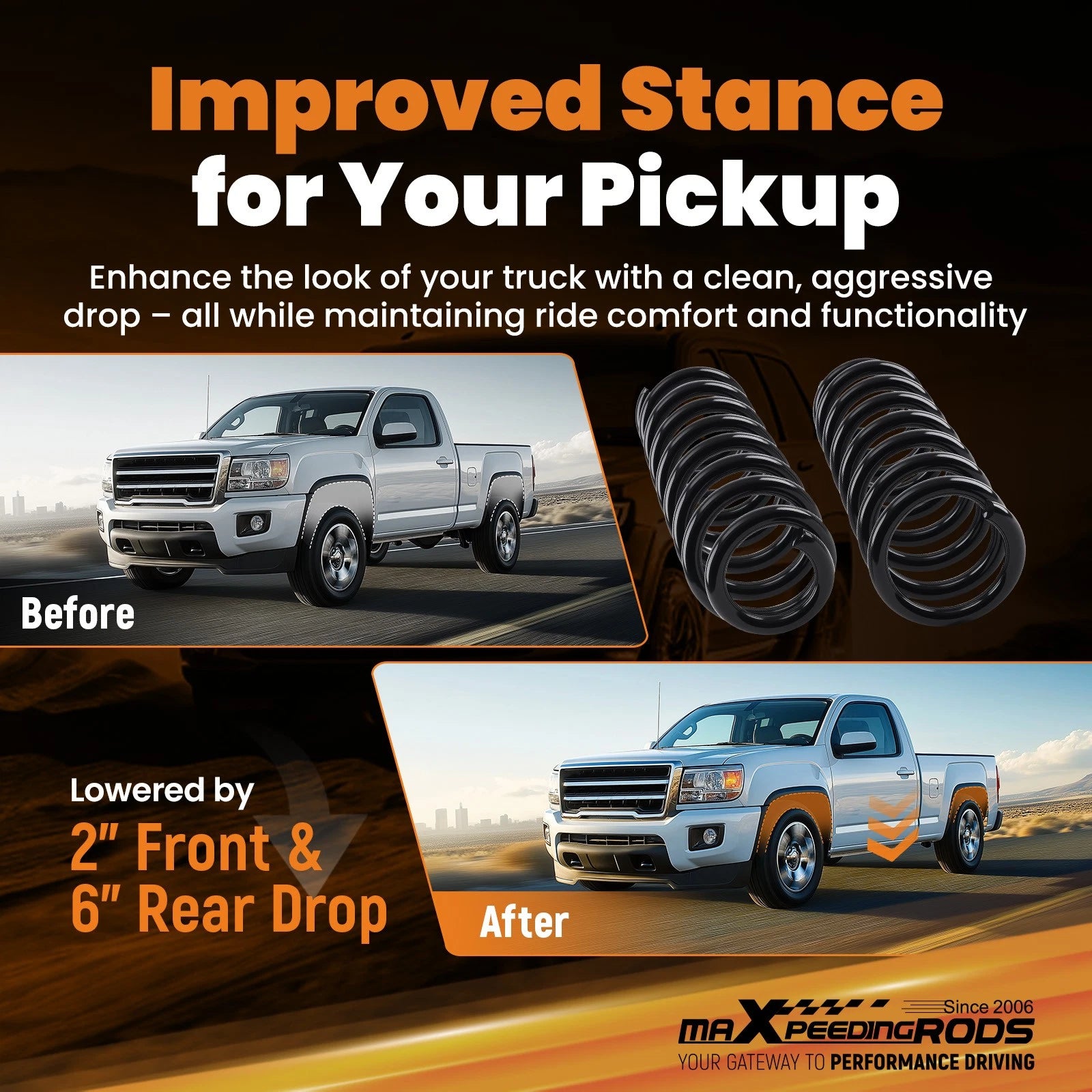 2" 6" Drop Lowering Spring for Ford F-150 2WD (2004–2008) V8 Front Rear