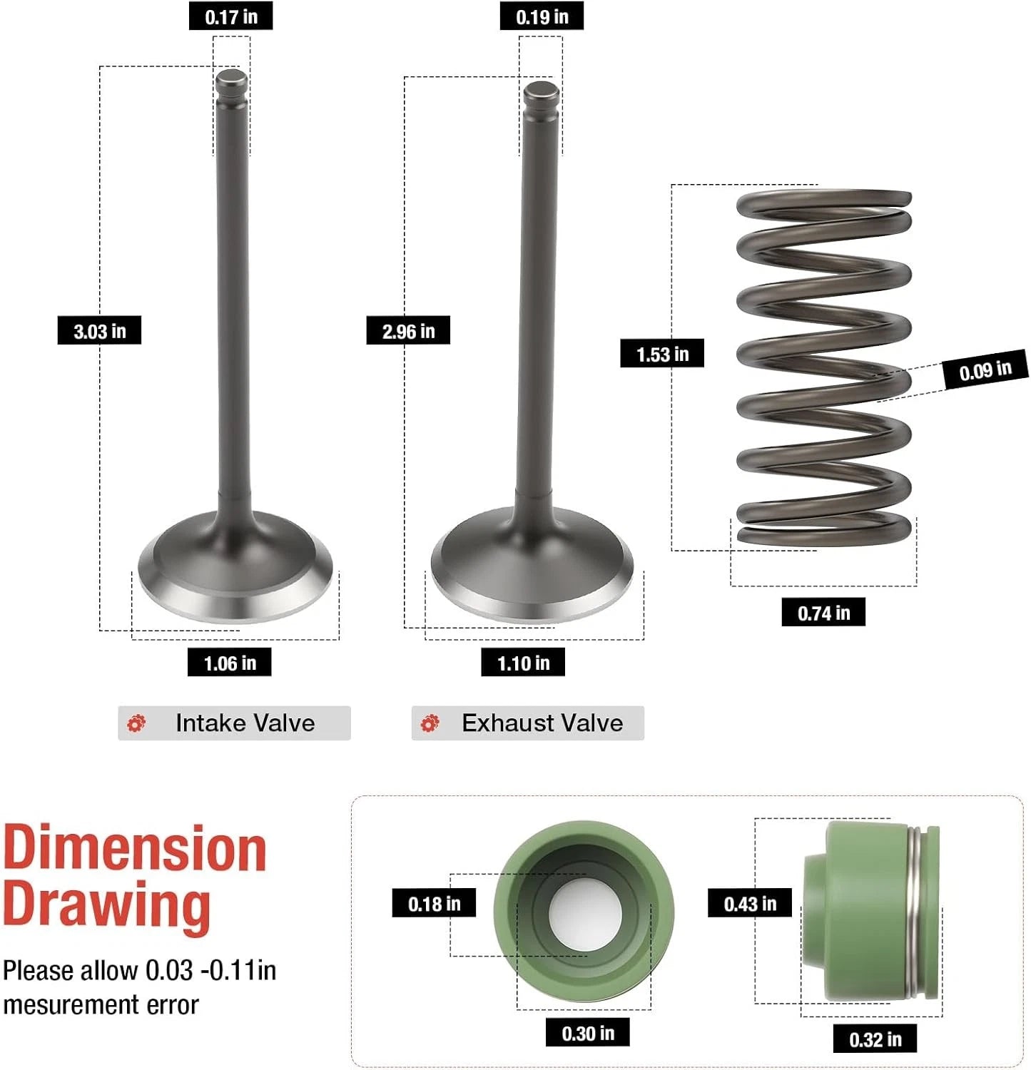 Intake & Exhaust Valve Set with Seal Spring for Yamaha YFZ450 (2004–2023)