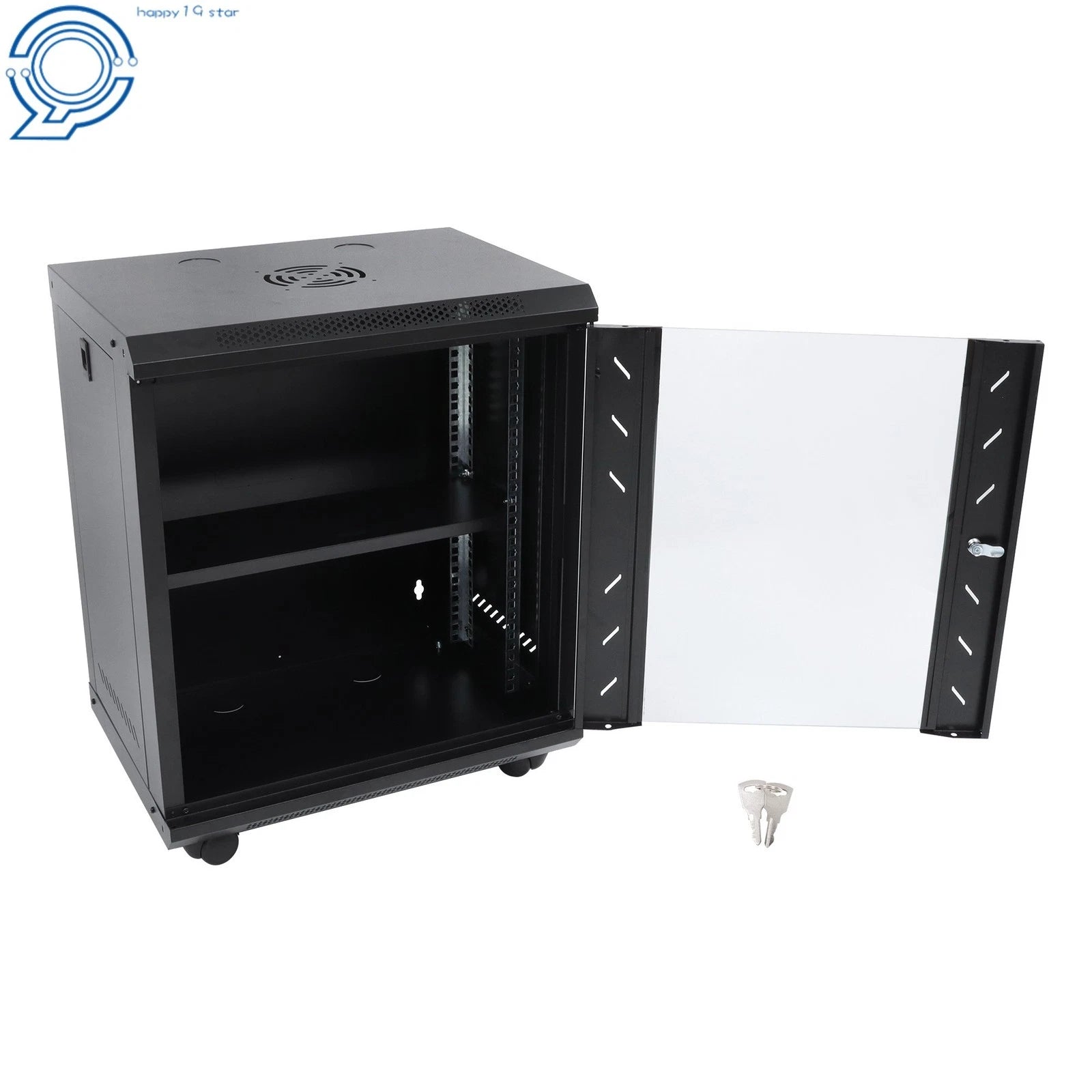 Enclosed Server Rack 12U for Secure Lock Glass Front & Sides (15.5" Deep)