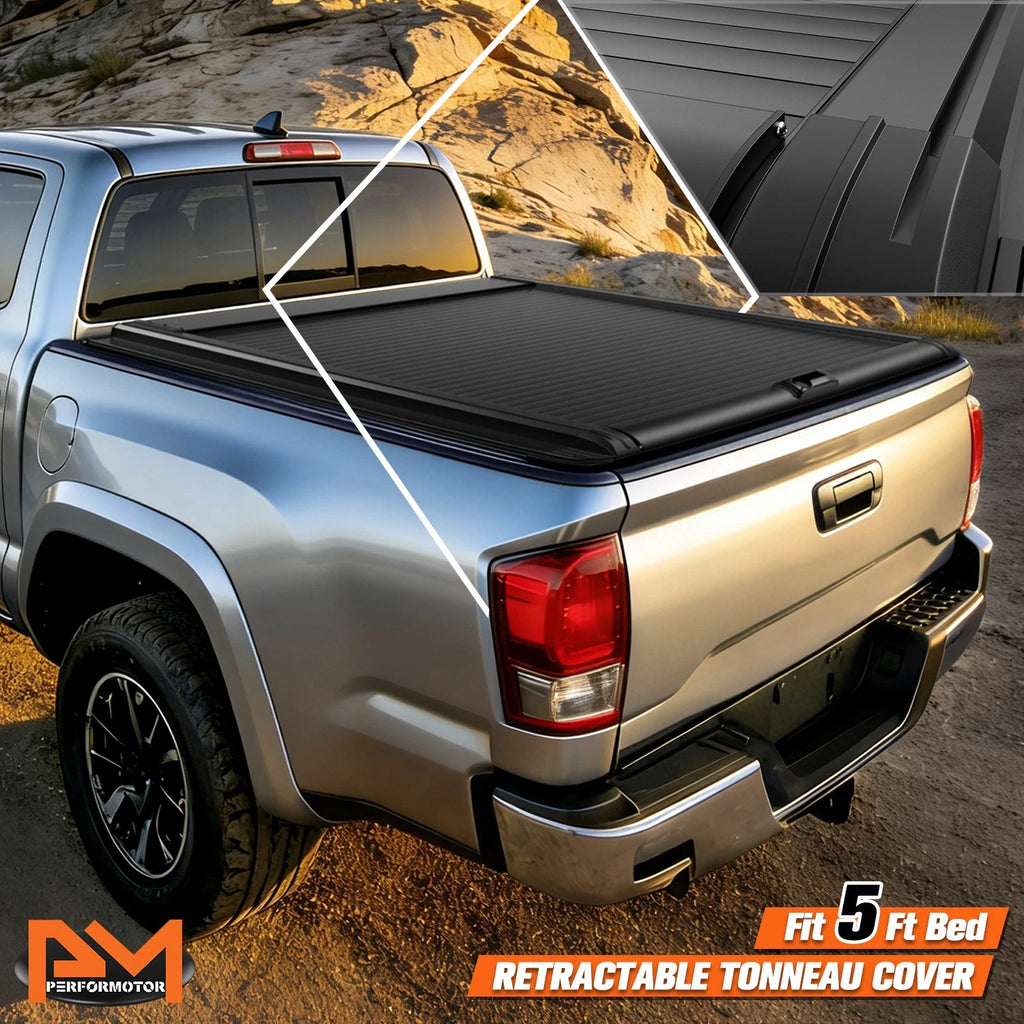 Retractable Tonneau Cover for Toyota Tacoma (2015–2023) w/ 2x Mounting Rails