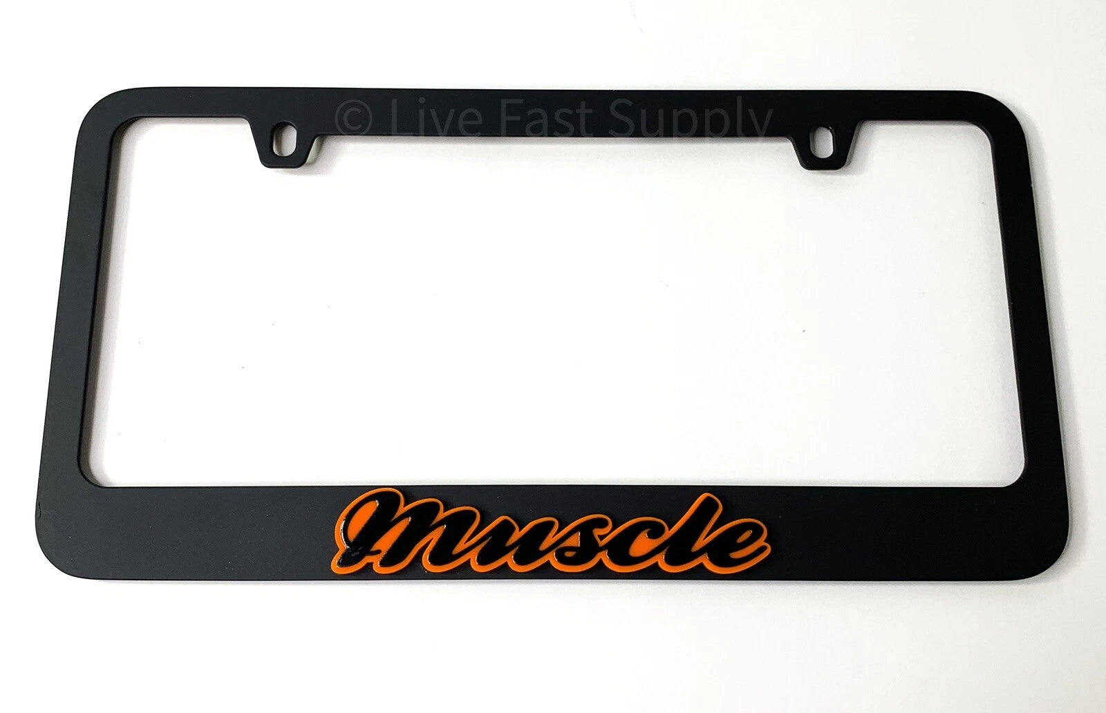 Matte Black Premium License Plate Frame with Orange Outline for Muscle Cars (—)