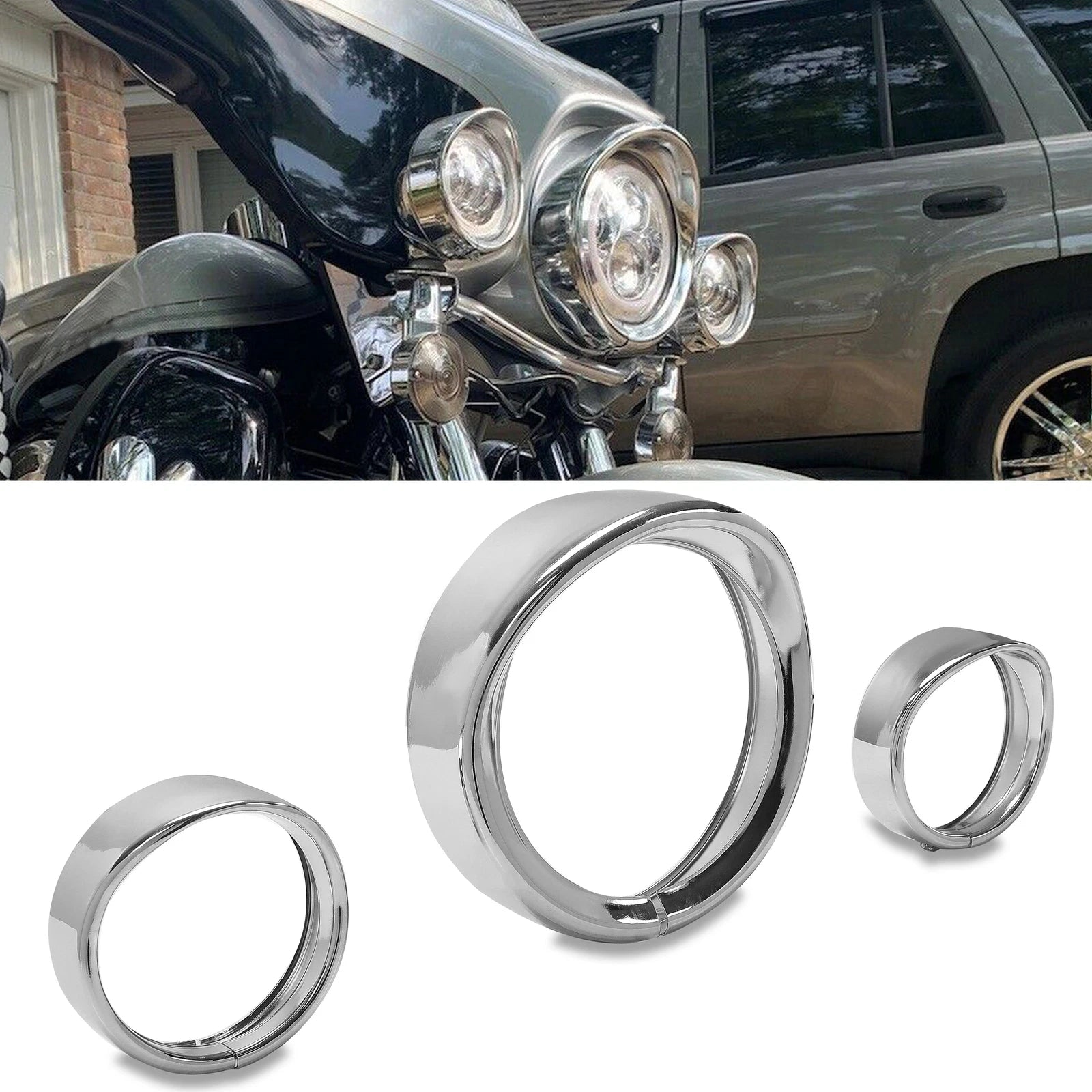 7" Headlight & 4.5" Passing Light Trim Ring for Harley Touring (1994–2023)