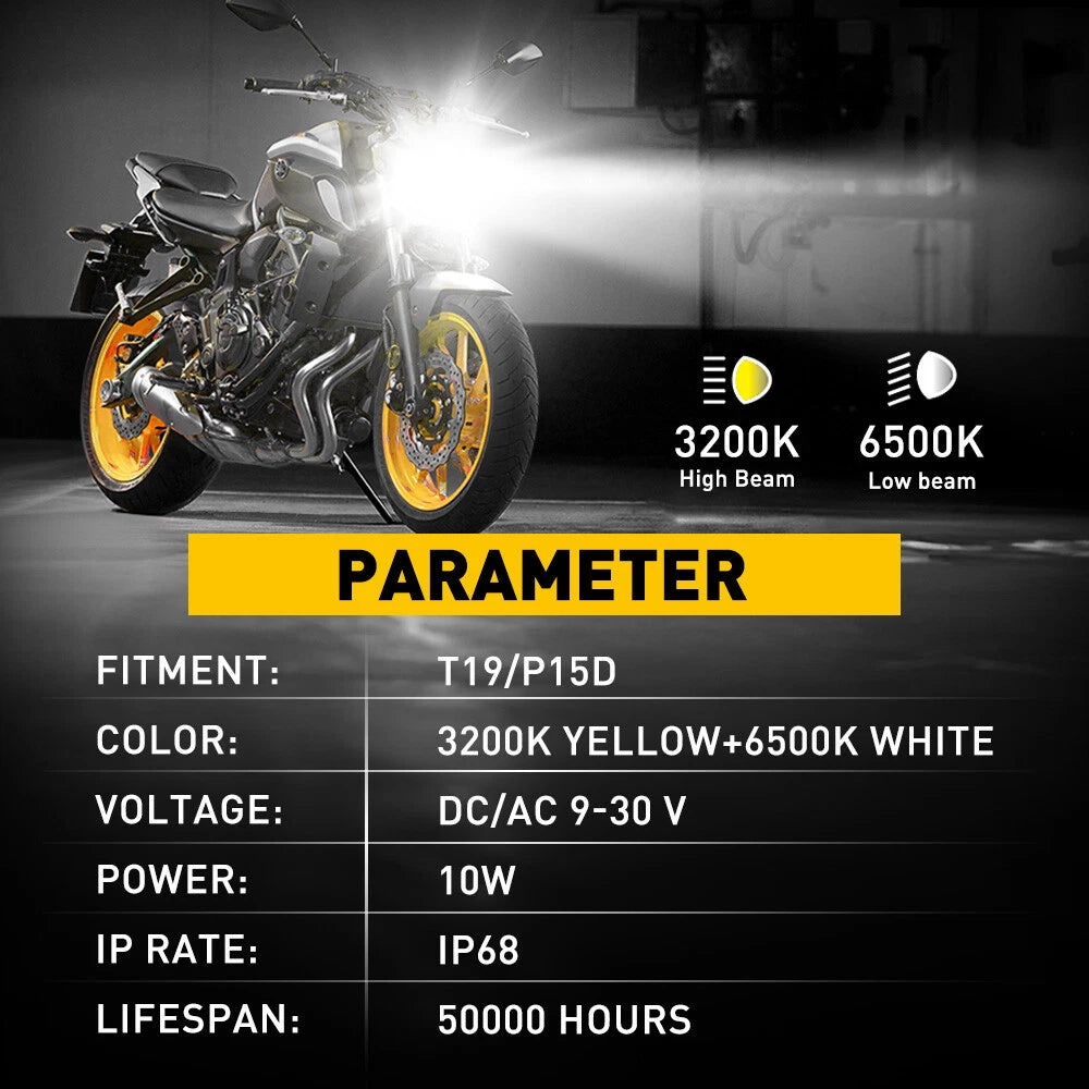 AUXITO LED Headlight Bulbs for Motorbike ATV UTV (3000K Yellow, 6000K White)